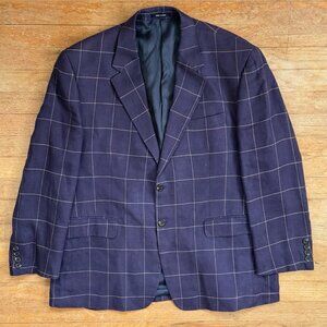 Vintage Mens Linen/Silk Blazer Size 42S Ralph Lauren Navy Blue Plaid Sport Coat